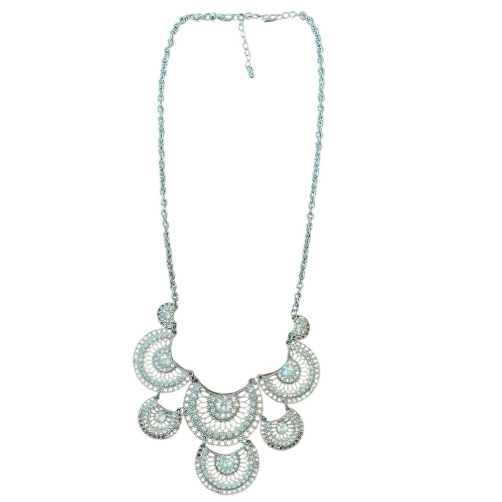 Elegant Silver Necklace Rhinestones